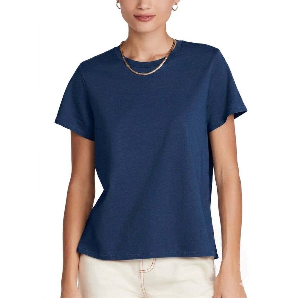 Something Navy Junko Crewneck T-Shirt Cotton Navy Blue Women's XS NWT